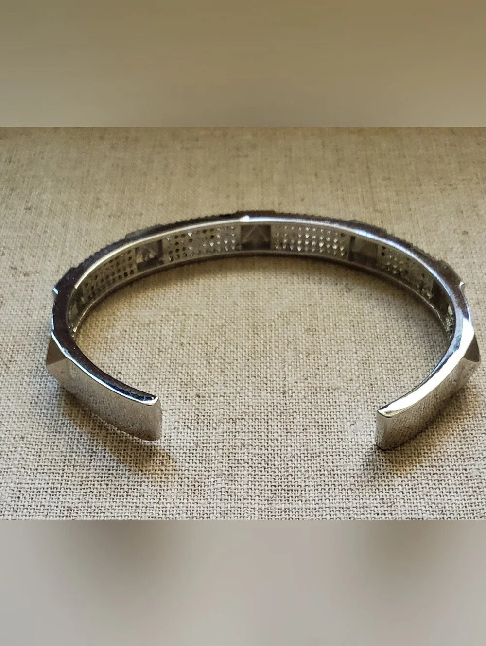 ​NEW BB Lila Bonanza Silver & Pave Pyramidal Studded Cuff Bangle Bracelet